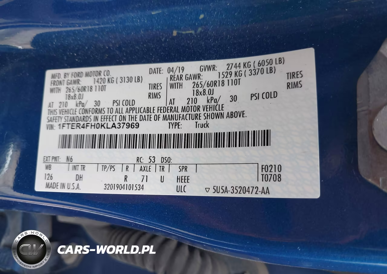 2019 Ford Ranger Lariat VIN:1FTER4FH0KLA37969 - 9