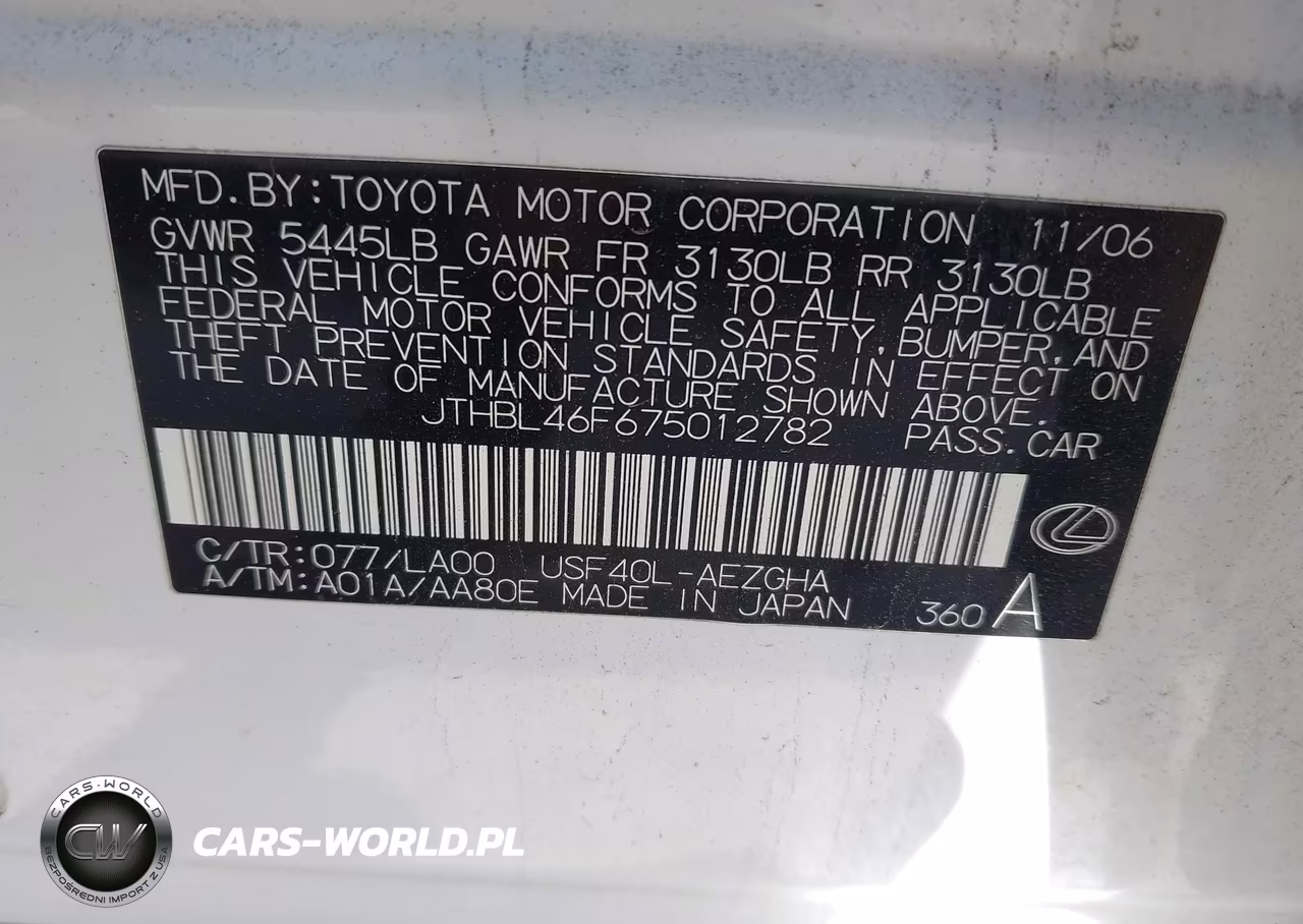 2007 Lexus Ls 460 VIN:JTHBL46F675012782 - 9