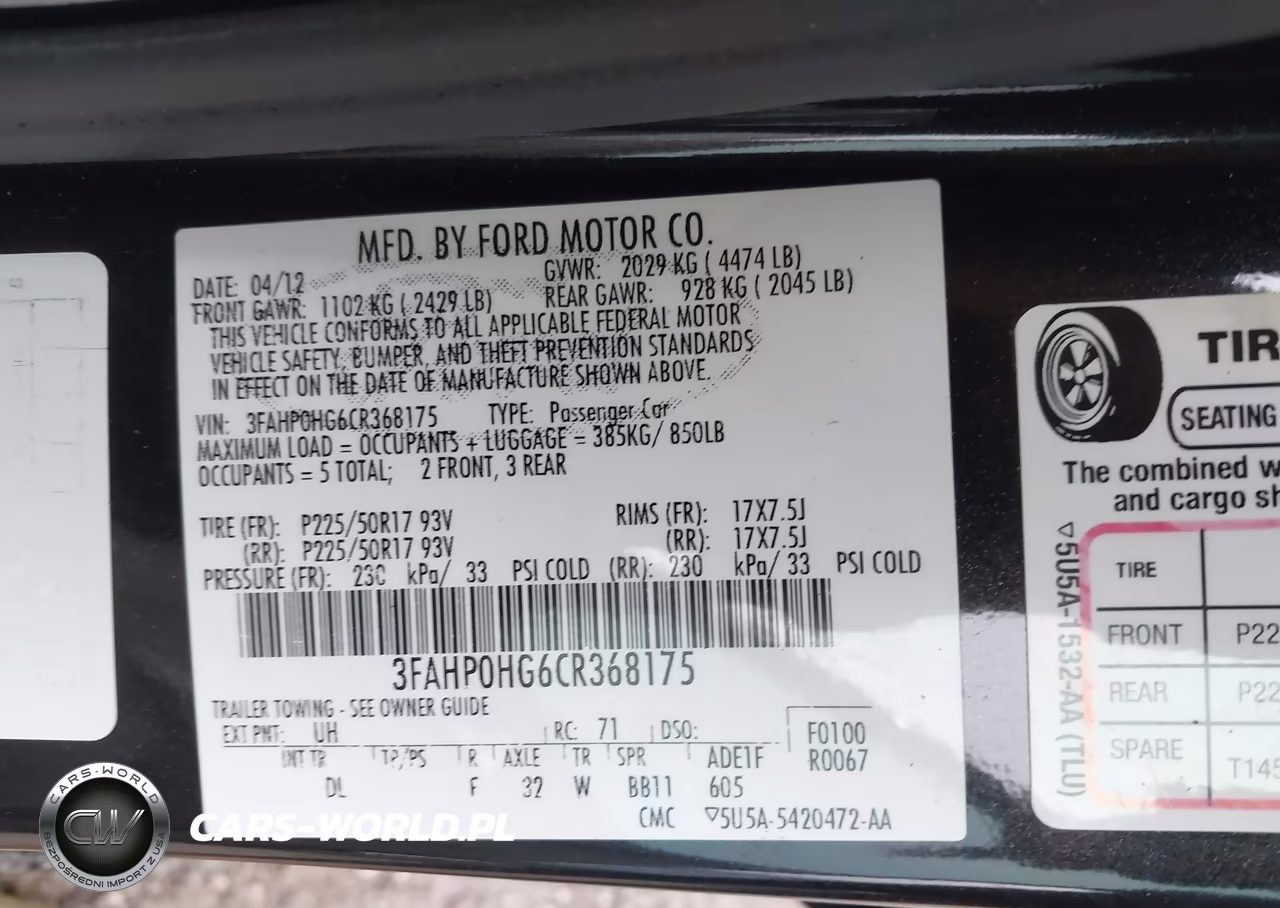 2012 Ford Fusion Se VIN:3FAHP0HG6CR368175 - 9