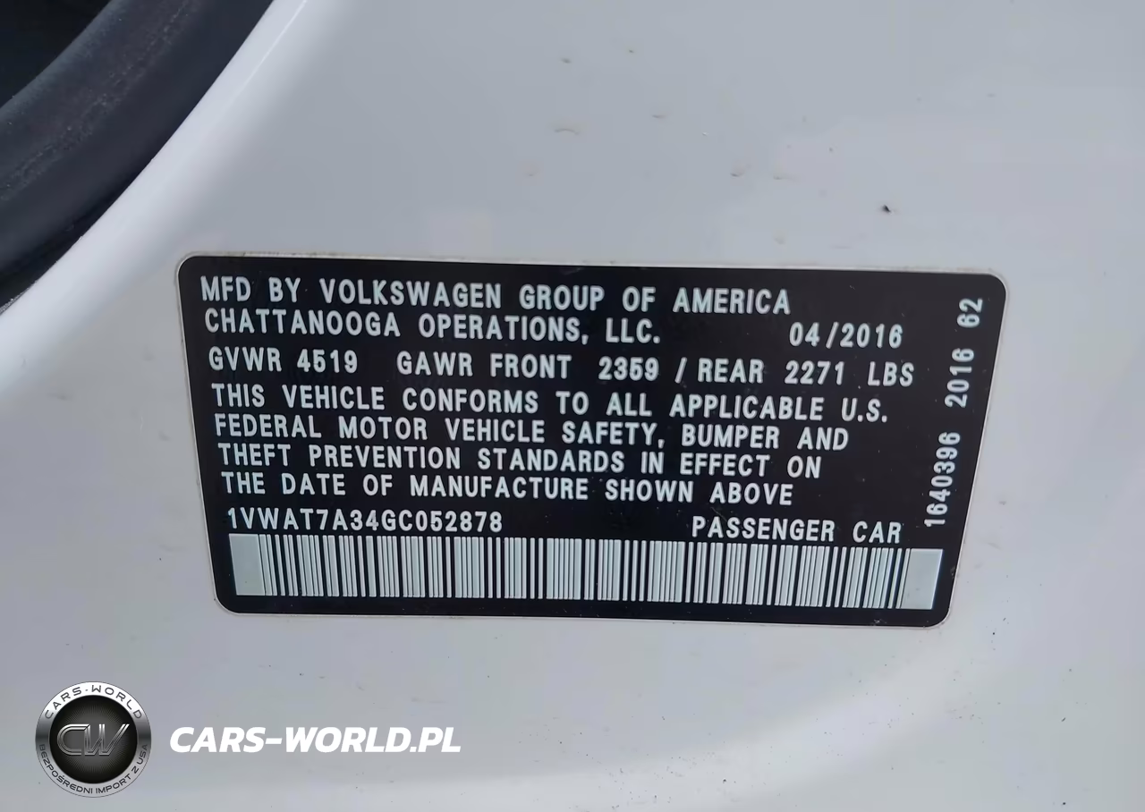 2016 Volkswagen Passat 1.8T S VIN:1VWAT7A34GC052878 - 9