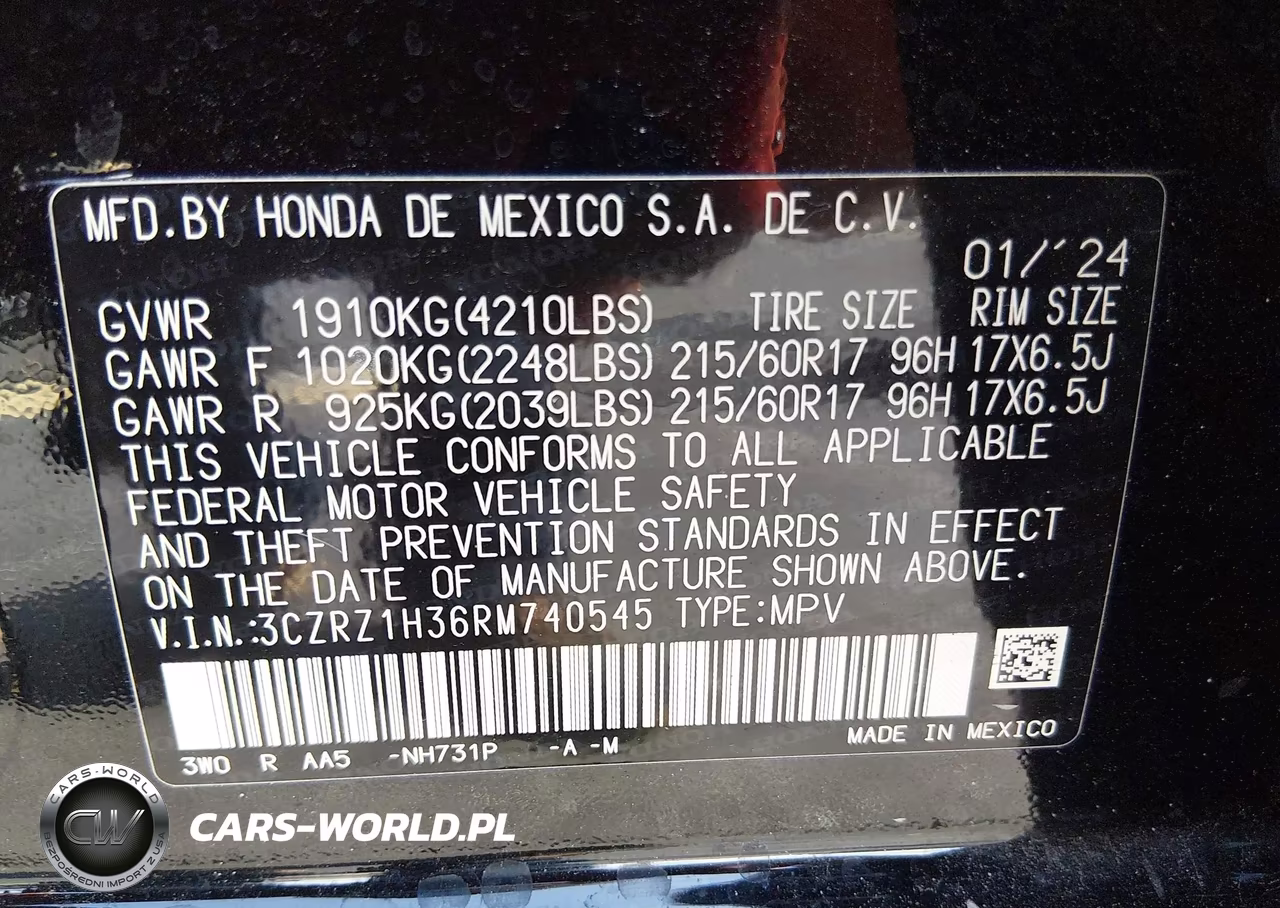 2024 Honda Hr-V 2Wd Lx VIN:3CZRZ1H36RM740545 - 9