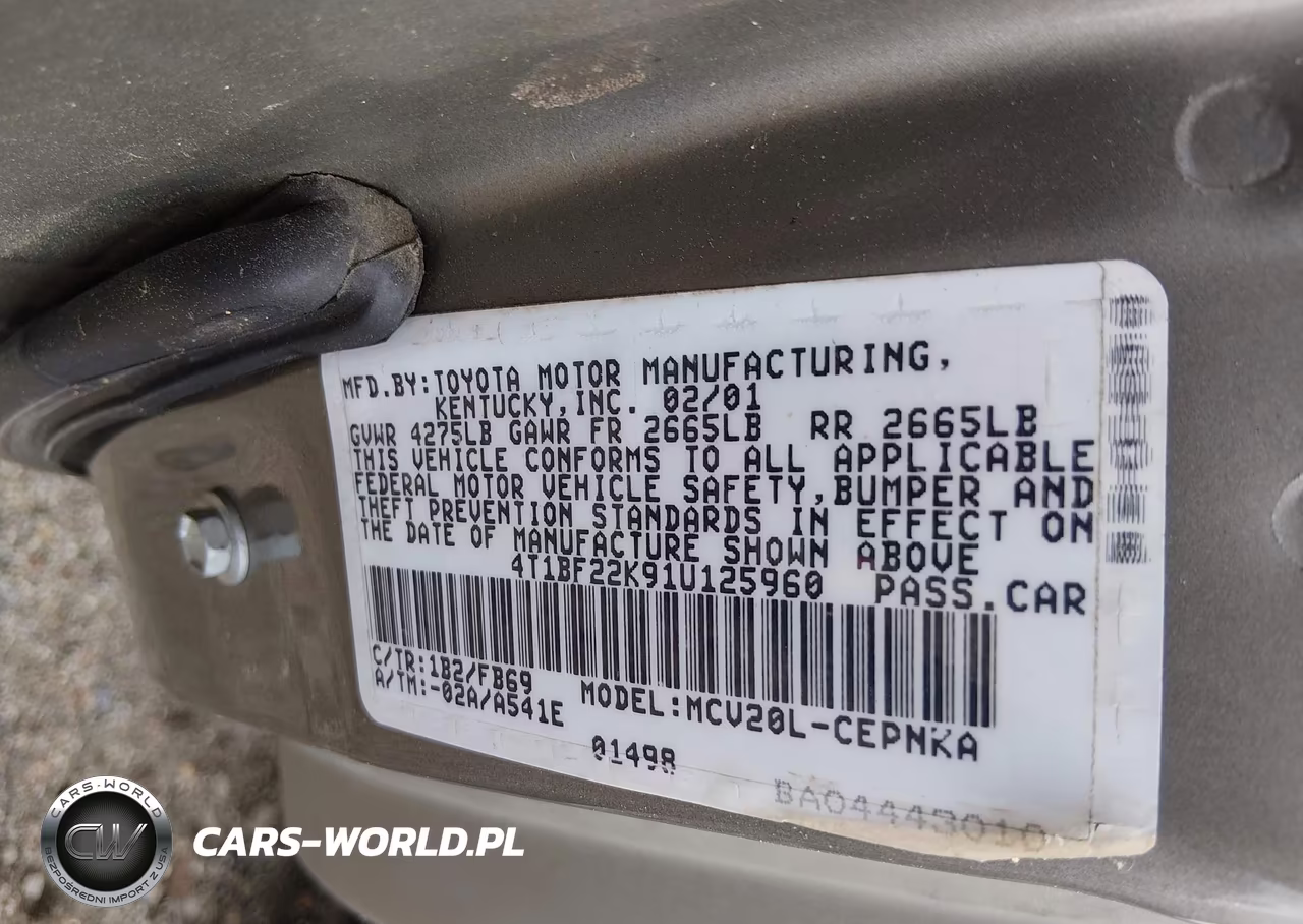 2001 Toyota Camry Le V6 VIN:4T1BF22K91U125960 - 9