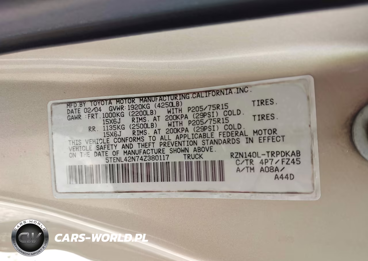 2004 Toyota Tacoma VIN:5TENL42N74Z380117 - 9