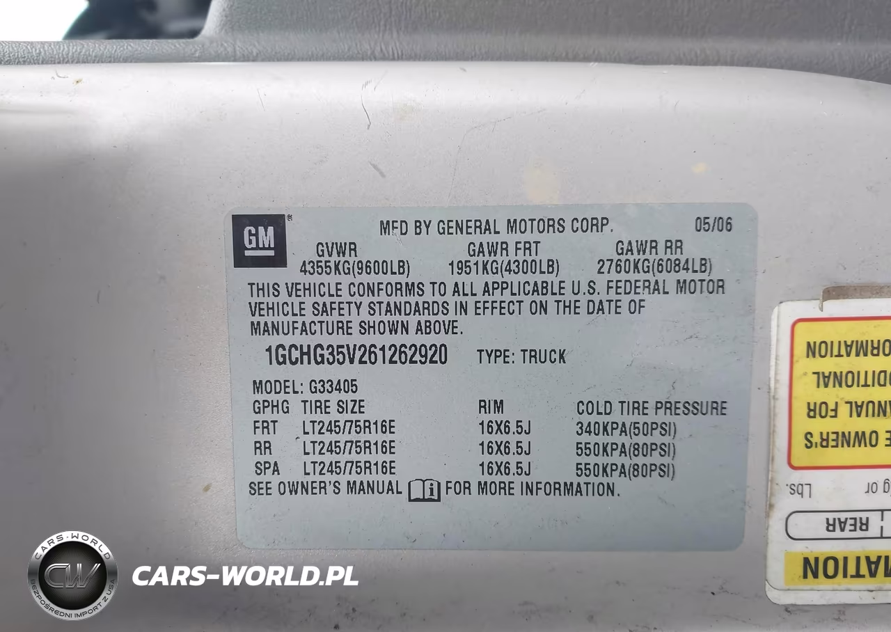 2006 Chevrolet Express Work Van VIN:1GCHG35V261262920 - 9