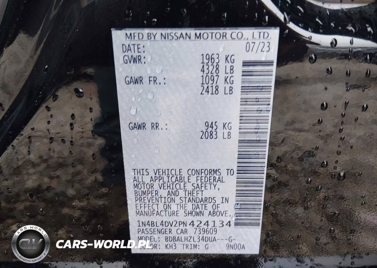 2023 Nissan Altima Sv Fwd VIN:1N4BL4DV2PN424134 - 9