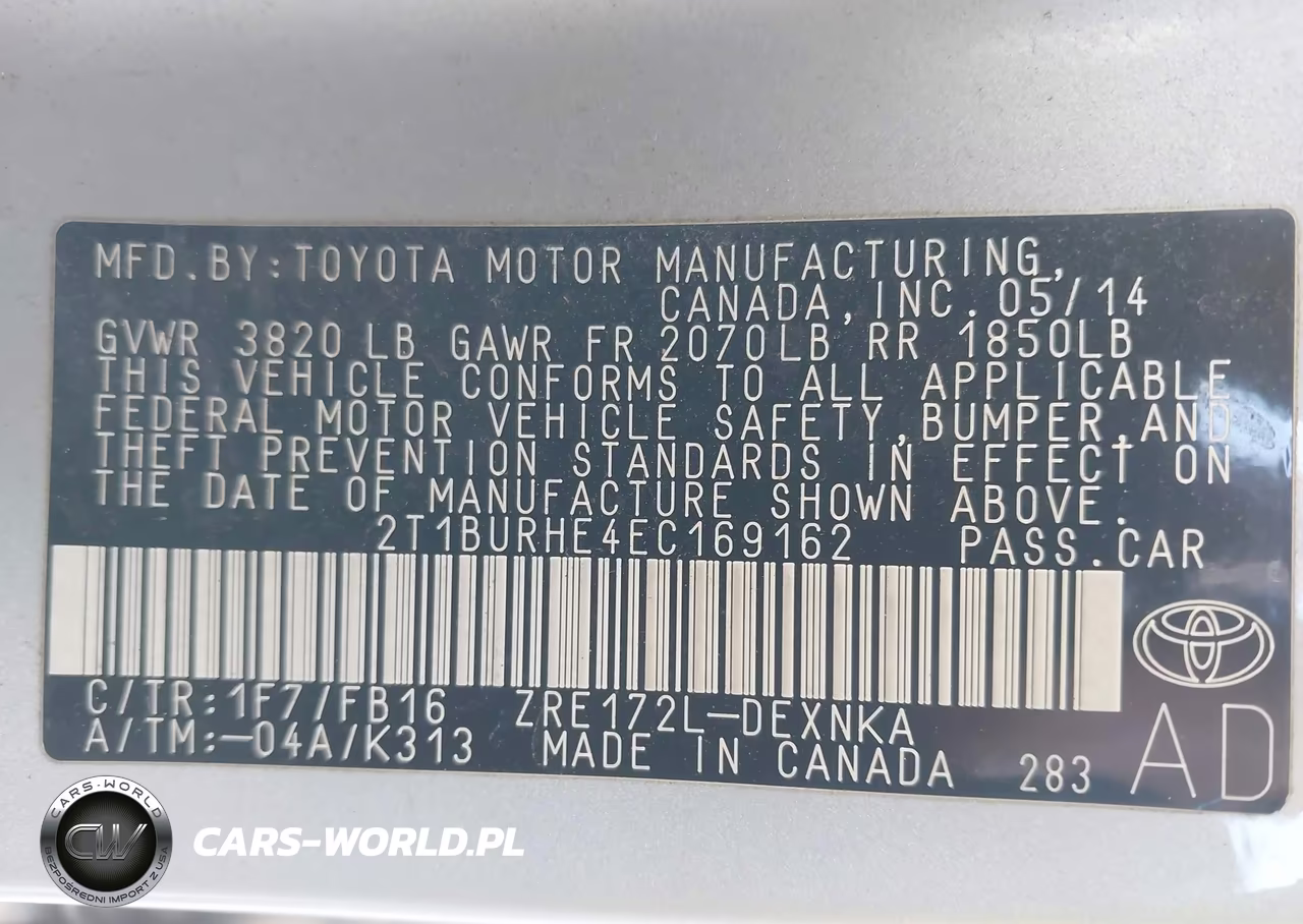 2014 Toyota Corolla Le Plus VIN:2T1BURHE4EC169162 - 9