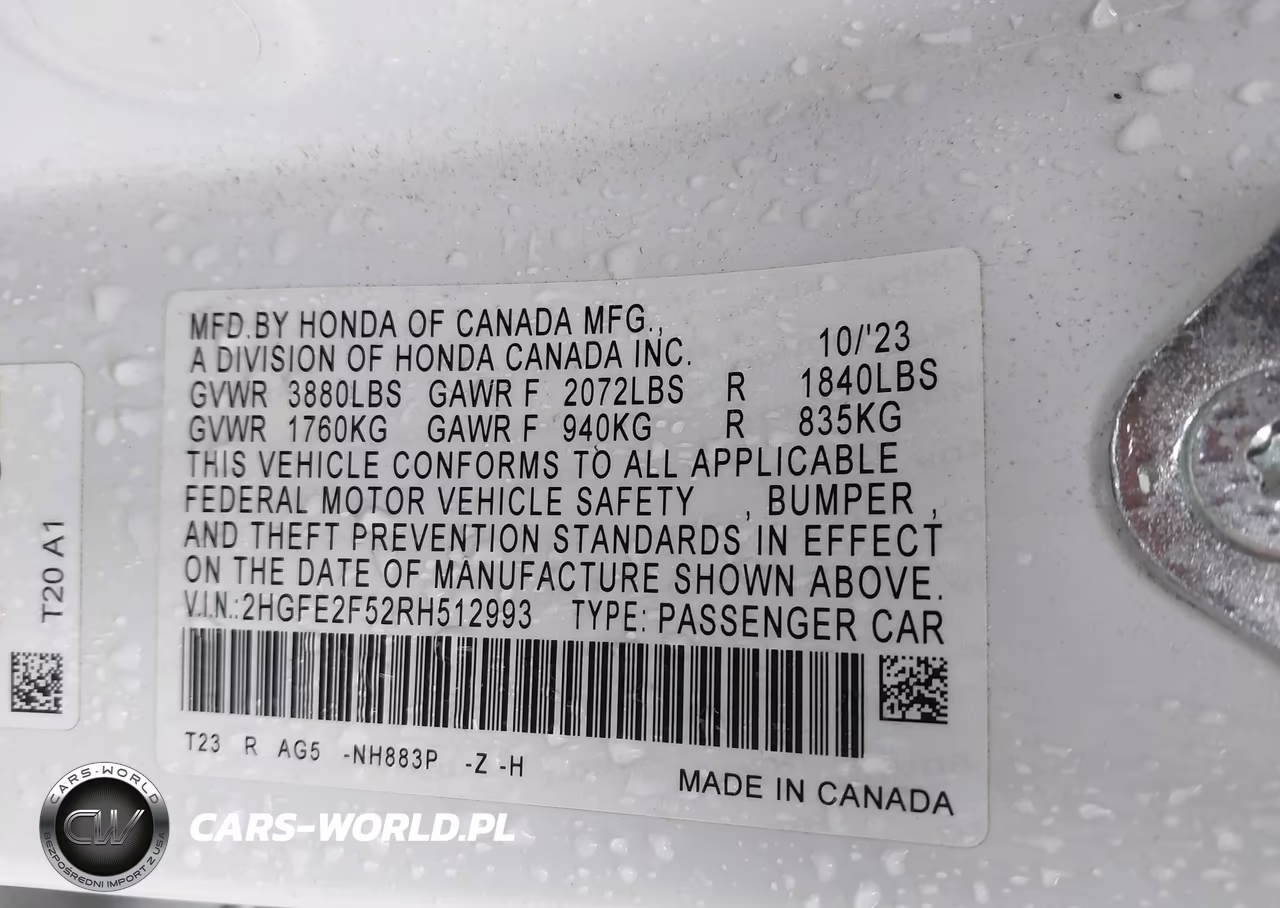2024 Honda Civic Sport VIN:2HGFE2F52RH512993 - 9