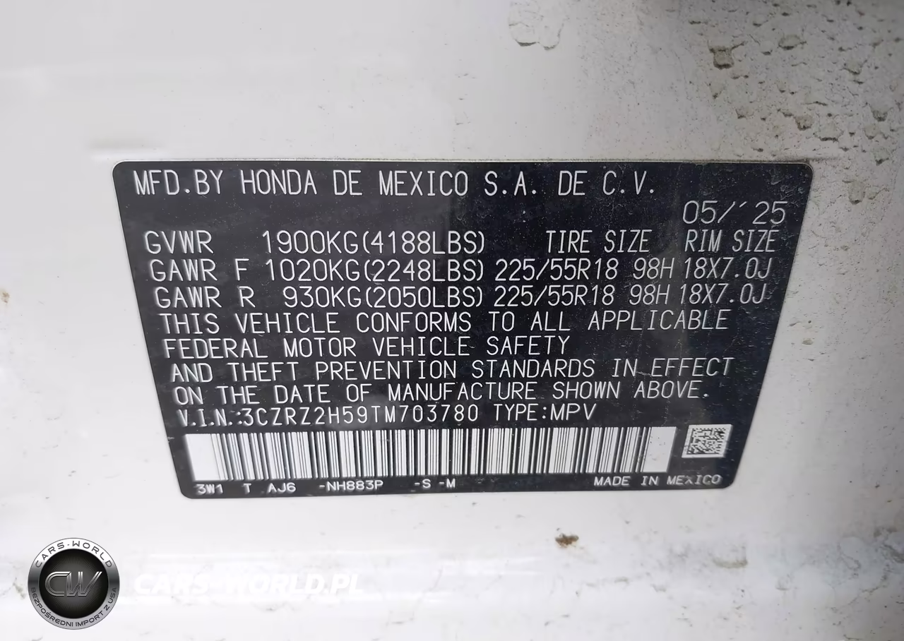 2026 Honda Hr-V Awd Sport VIN:3CZRZ2H59TM703780 - 9