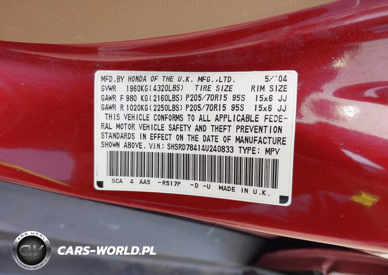 2004 Honda Cr-V Lx VIN:SHSRD78414U240833 - 9