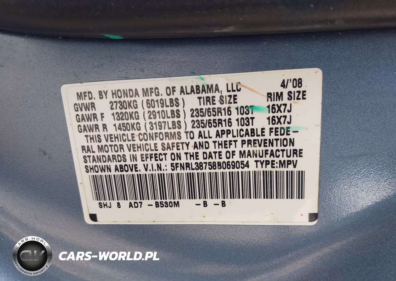 2008 Honda Odyssey Ex-L VIN:5FNRL38758B069054 - 9