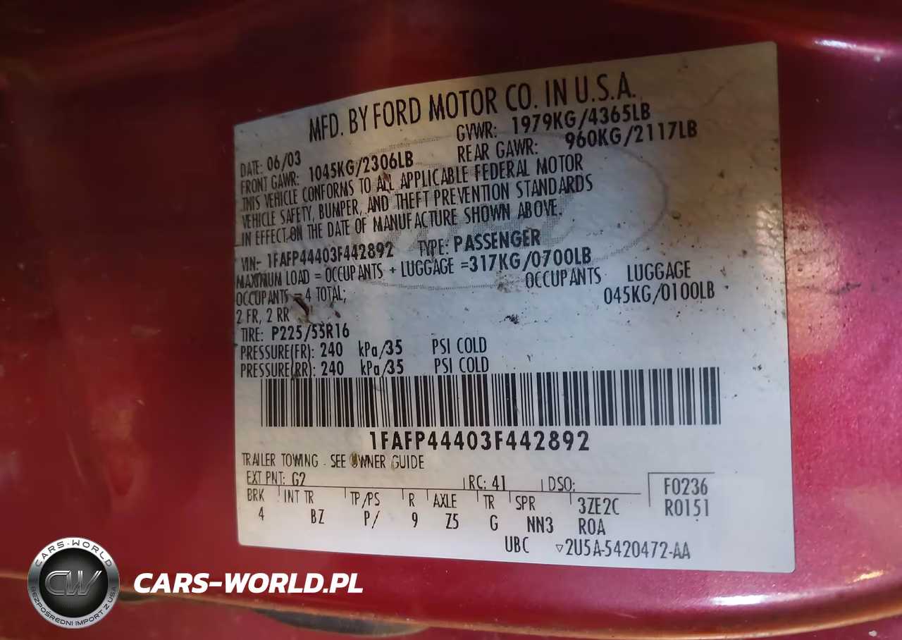 2003 Ford Mustang VIN:1FAFP44403F442892 - 9