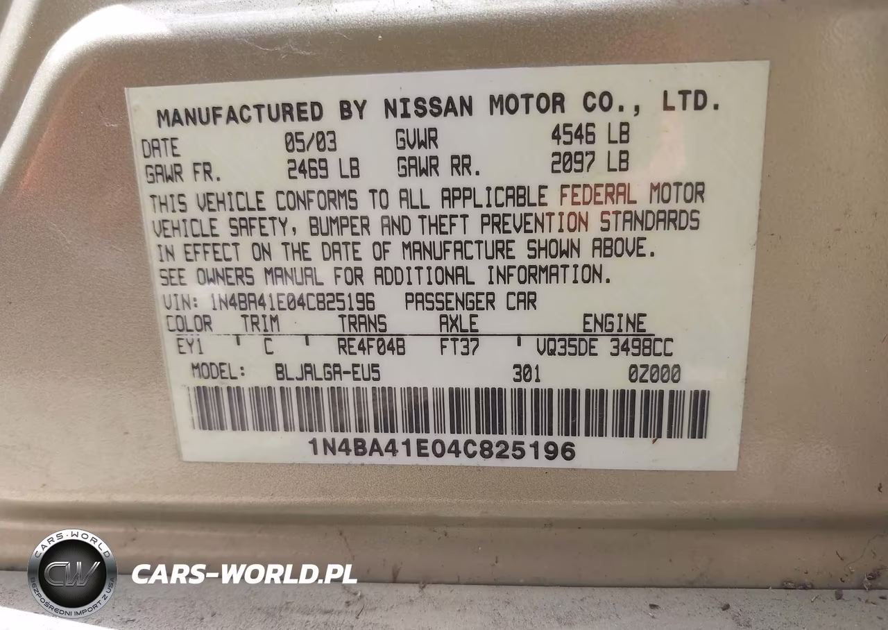 2004 Nissan Maxima 3.5 Sl VIN:1N4BA41E04C825196 - 9