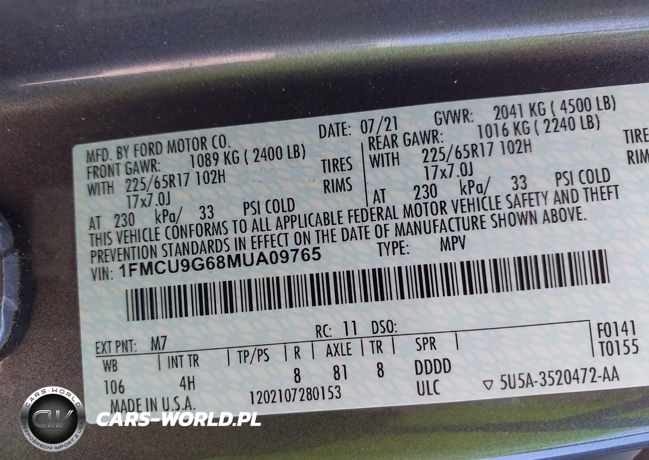 2021 Ford Escape Se VIN:1FMCU9G68MUA09765 - 9