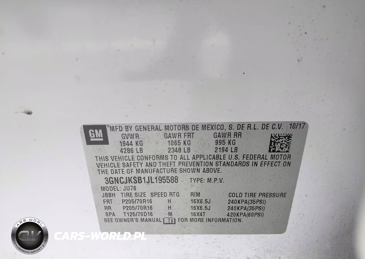 2018 Chevrolet Trax Ls VIN:3GNCJKSB1JL195588 - 9