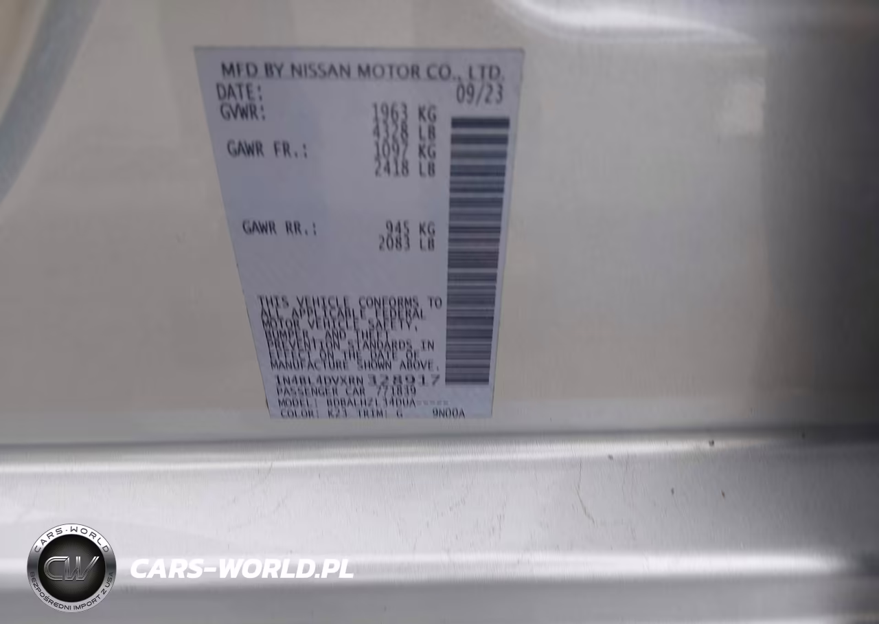 2024 Nissan Altima Sv Fwd VIN:1N4BL4DVXRN328917 - 9