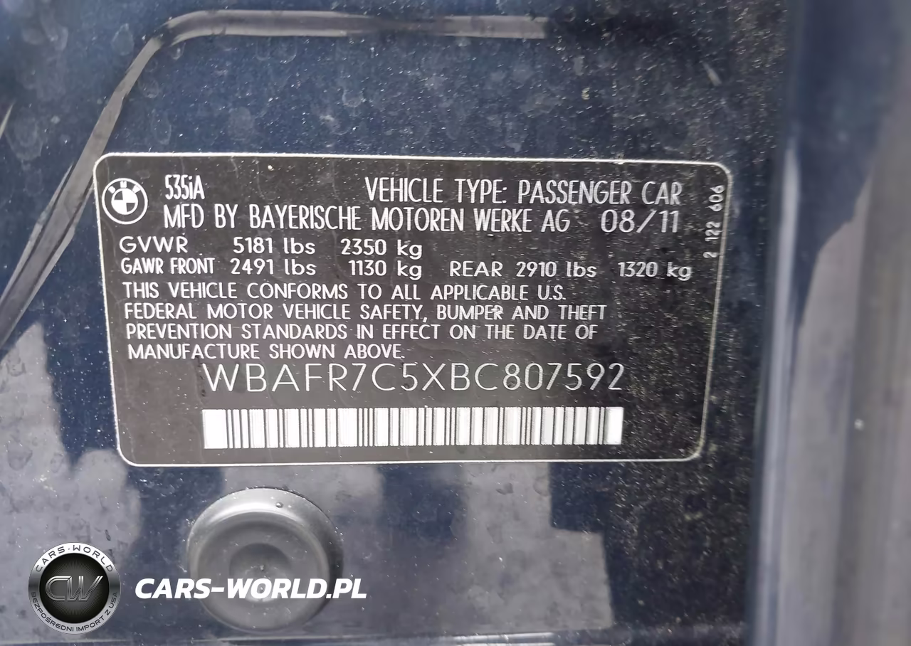 2011 BMW 535I VIN:WBAFR7C5XBC807592 - 9