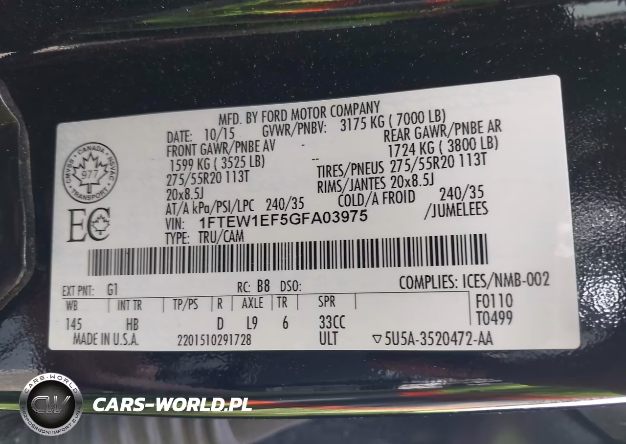 2016 Ford F-150 Lariat VIN:1FTEW1EF5GFA03975 - 9