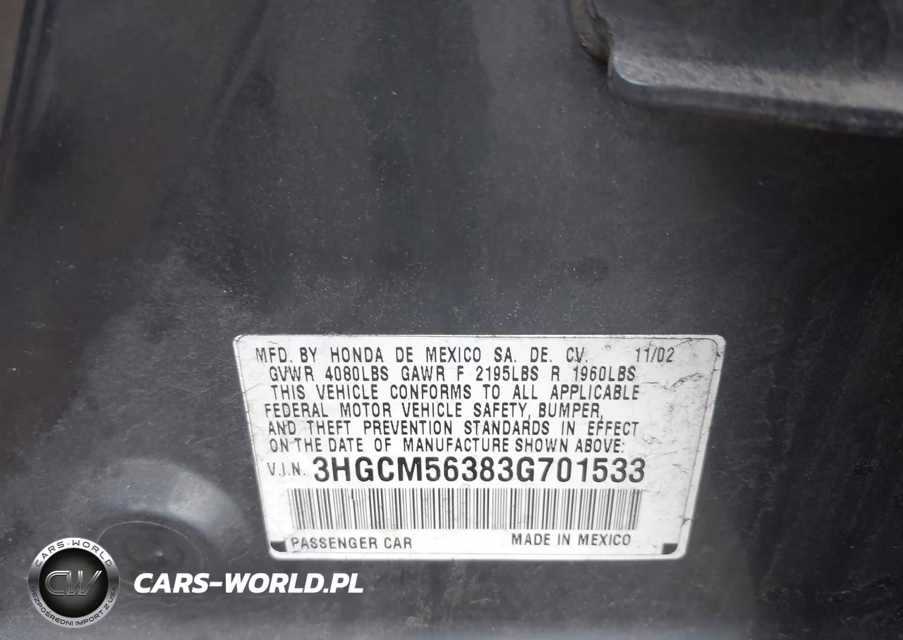 2003 Honda Accord 2.4 Lx VIN:3HGCM56383G701533 - 9