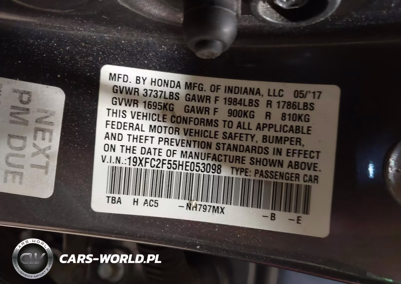 2017 Honda Civic Lx VIN:19XFC2F55HE053098 - 9