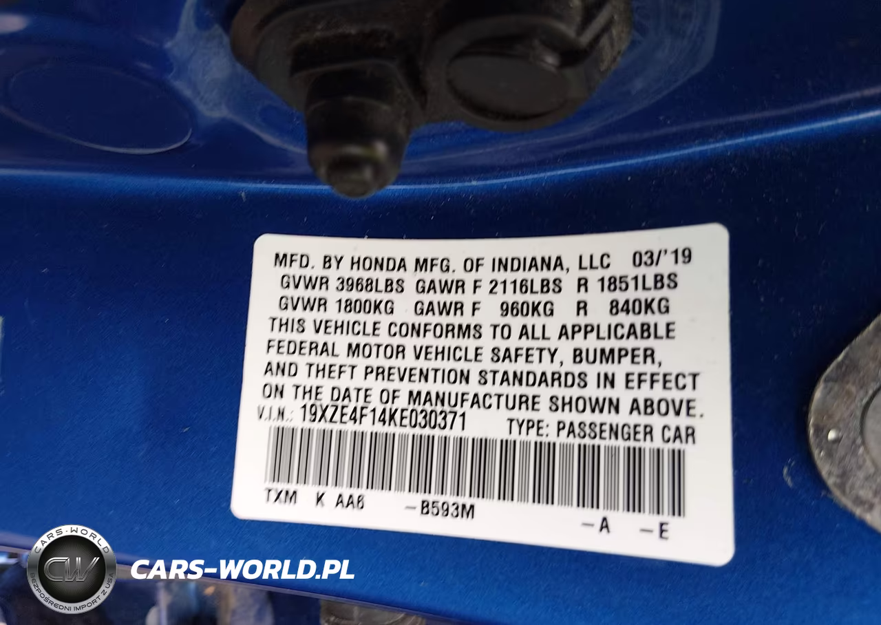 2019 Honda Insight Lx VIN:19XZE4F14KE030371 - 9