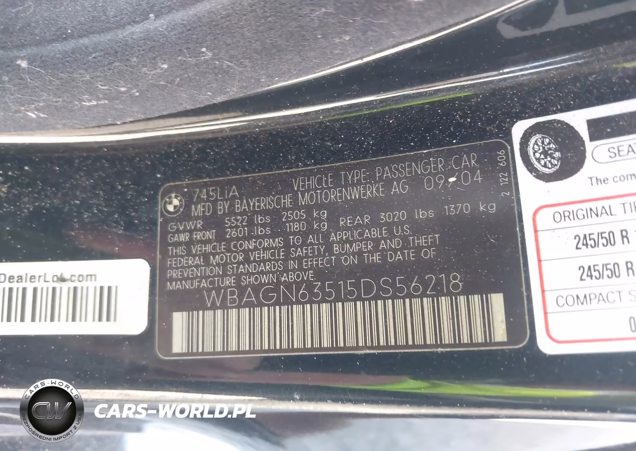 2005 BMW 745Li VIN:WBAGN63515DS56218 - 9
