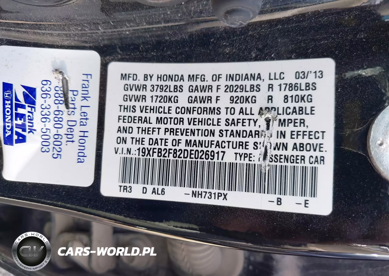 2013 Honda Civic Ex VIN:19XFB2F82DE026917 - 9