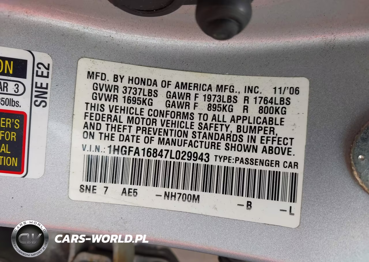 2007 Honda Civic Ex VIN:1HGFA16847L029943 - 9