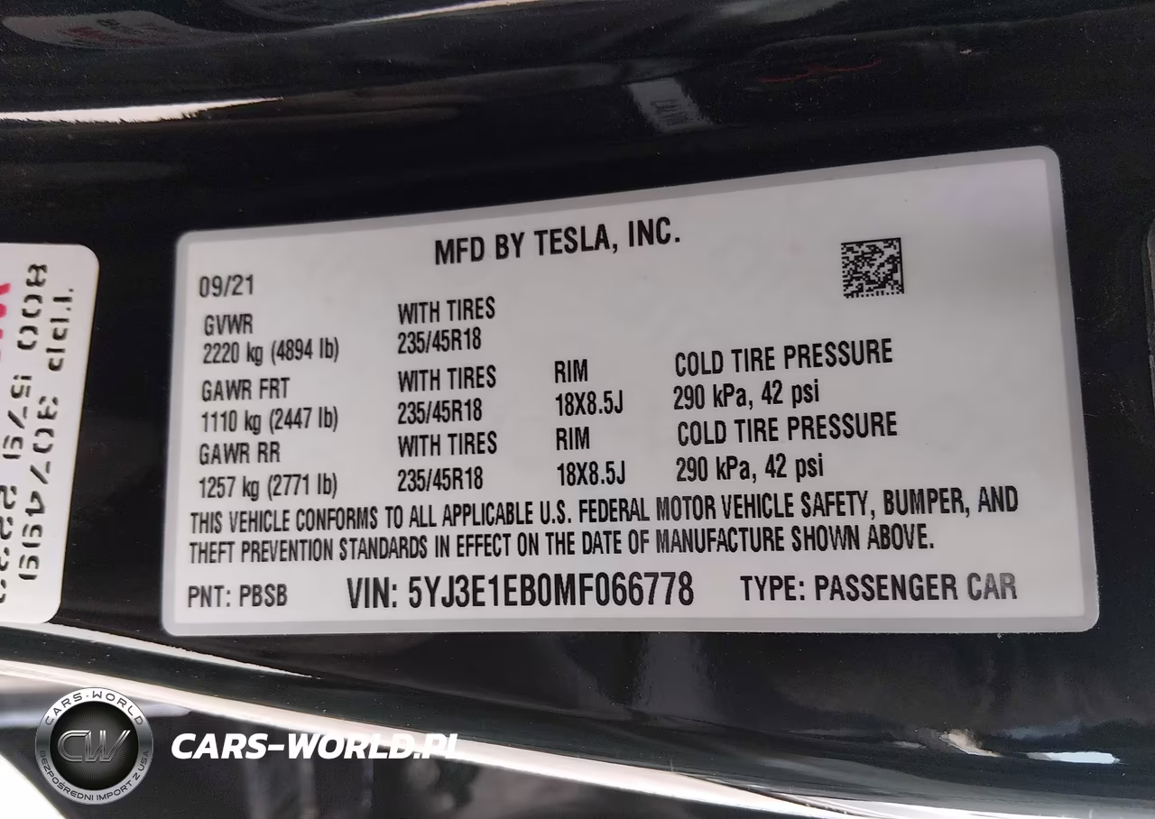 2021 Tesla Model 3 Long Range VIN:5YJ3E1EB0MF066778 - 9