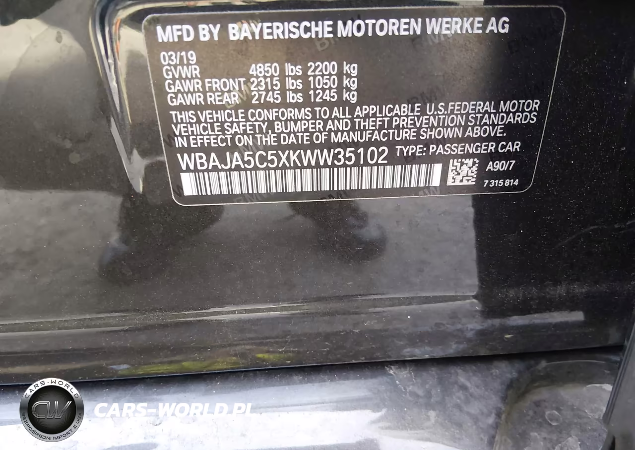 2019 BMW 530I VIN:WBAJA5C5XKWW35102 - 9