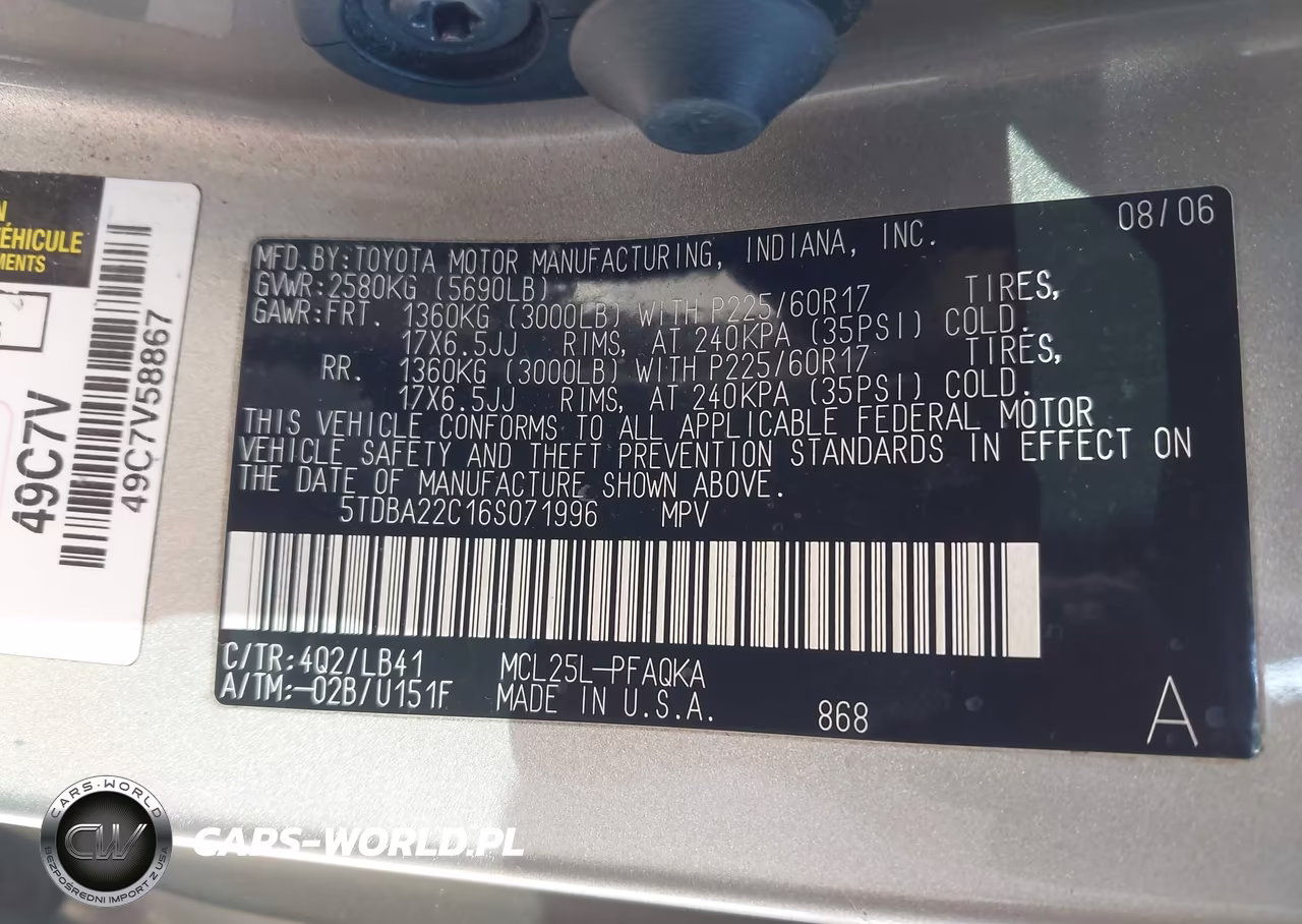 2006 Toyota Sienna Xle VIN:5TDBA22C16S071996 - 9