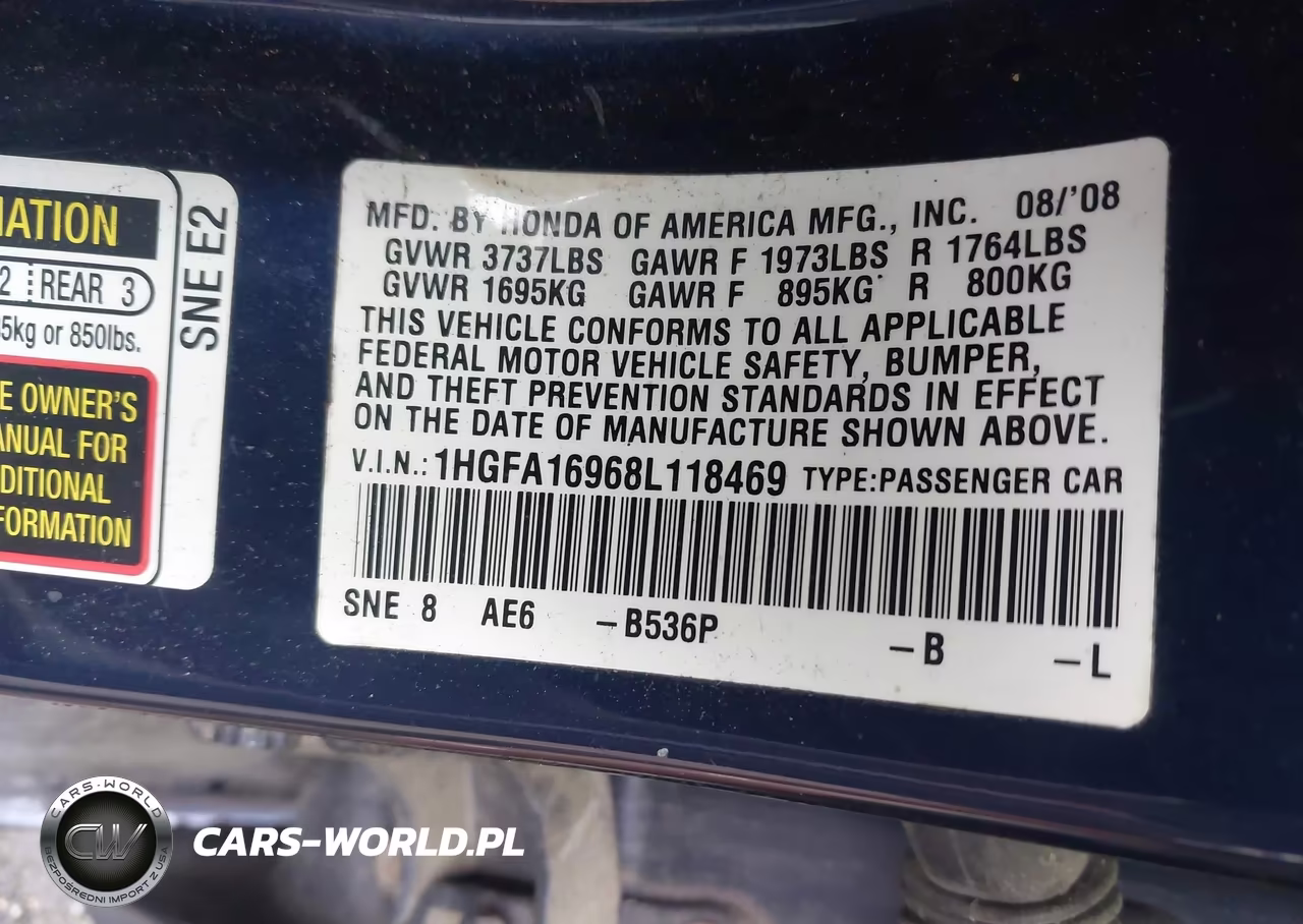 2008 Honda Civic Ex-L VIN:1HGFA16968L118469 - 9