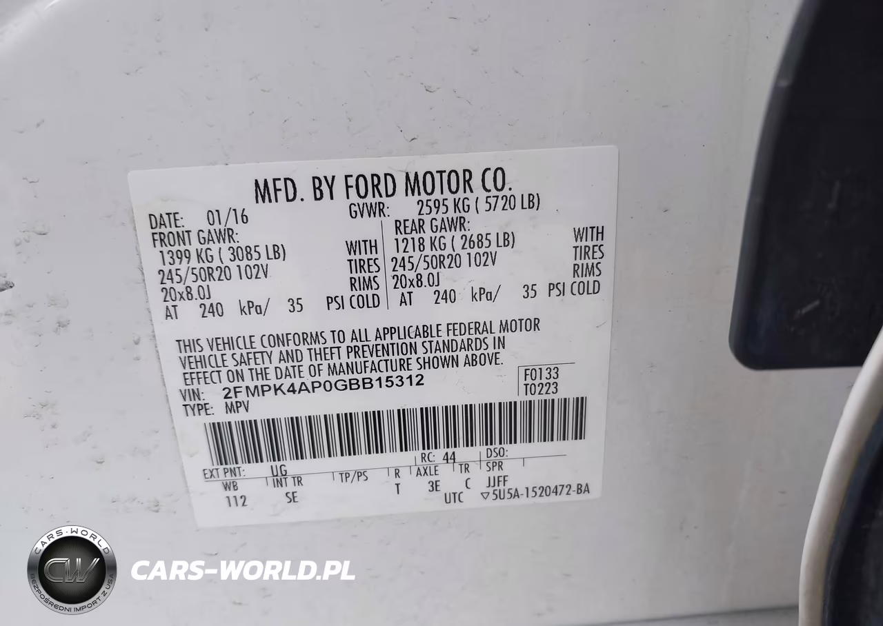 2016 Ford Edge Sport VIN:2FMPK4AP0GBB15312 - 9