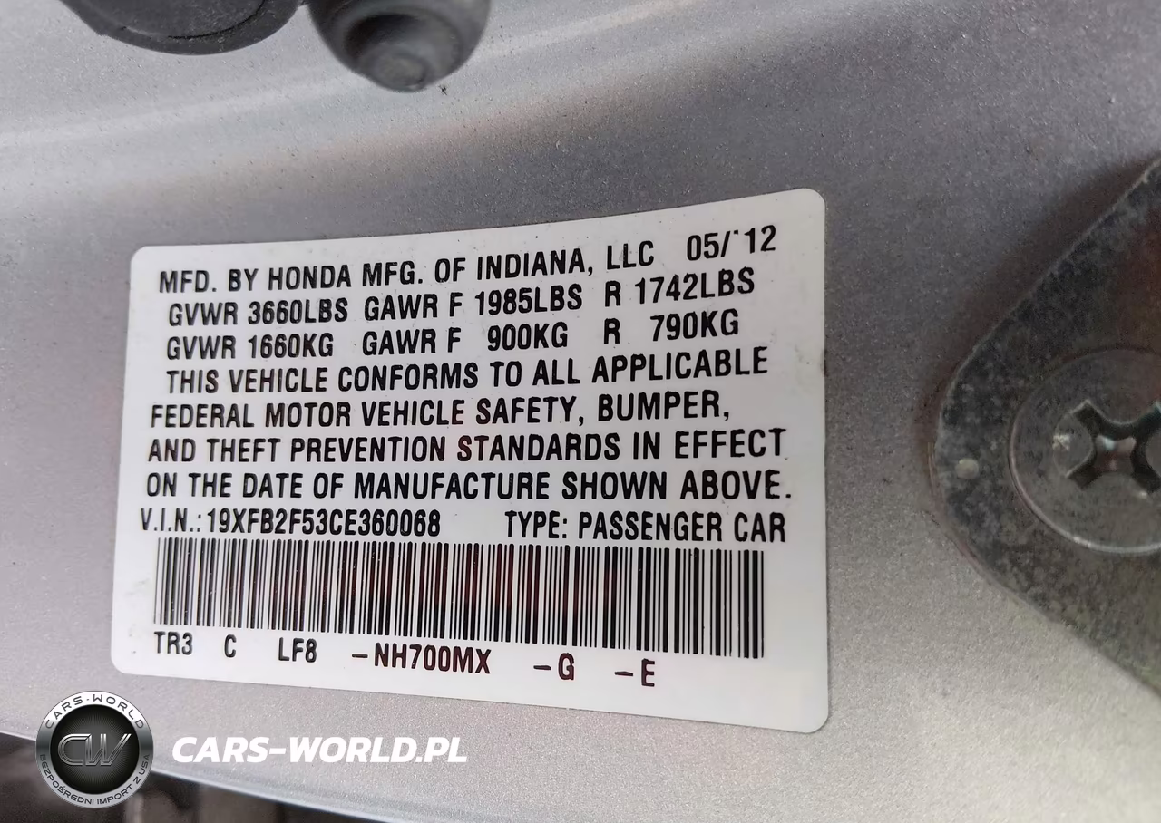 2012 Honda Civic Lx VIN:19XFB2F53CE360068 - 9