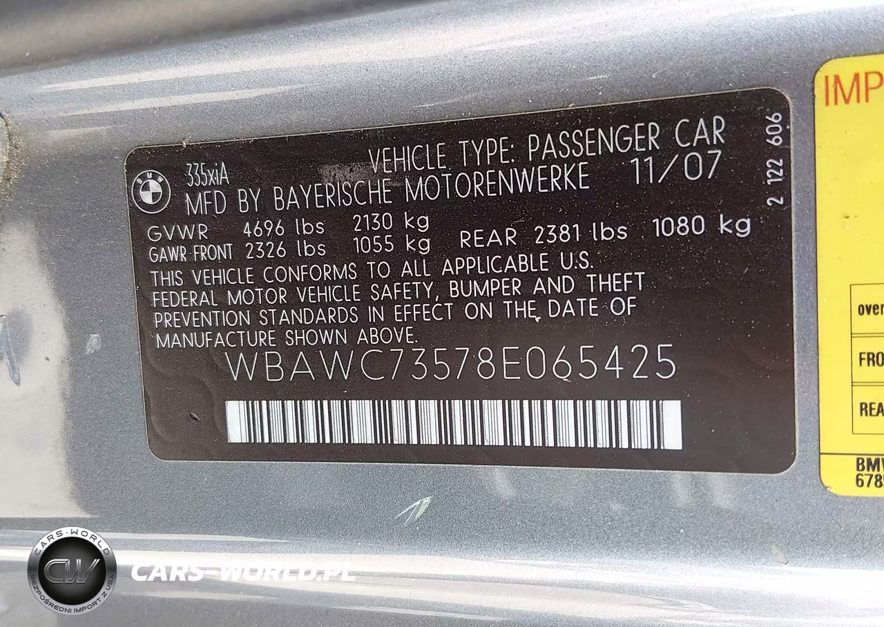 2008 BMW 335Xi VIN:WBAWC73578E065425 - 9