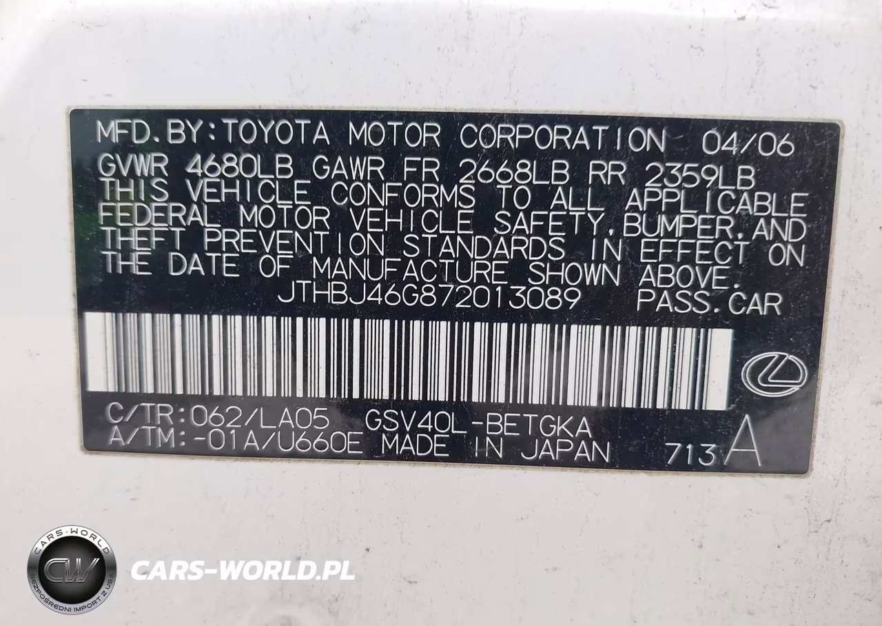 2007 Lexus Es 350 VIN:JTHBJ46G872013089 - 9