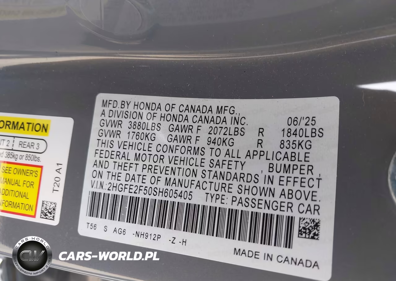 2025 Honda Civic Sport VIN:2HGFE2F50SH605405 - 9
