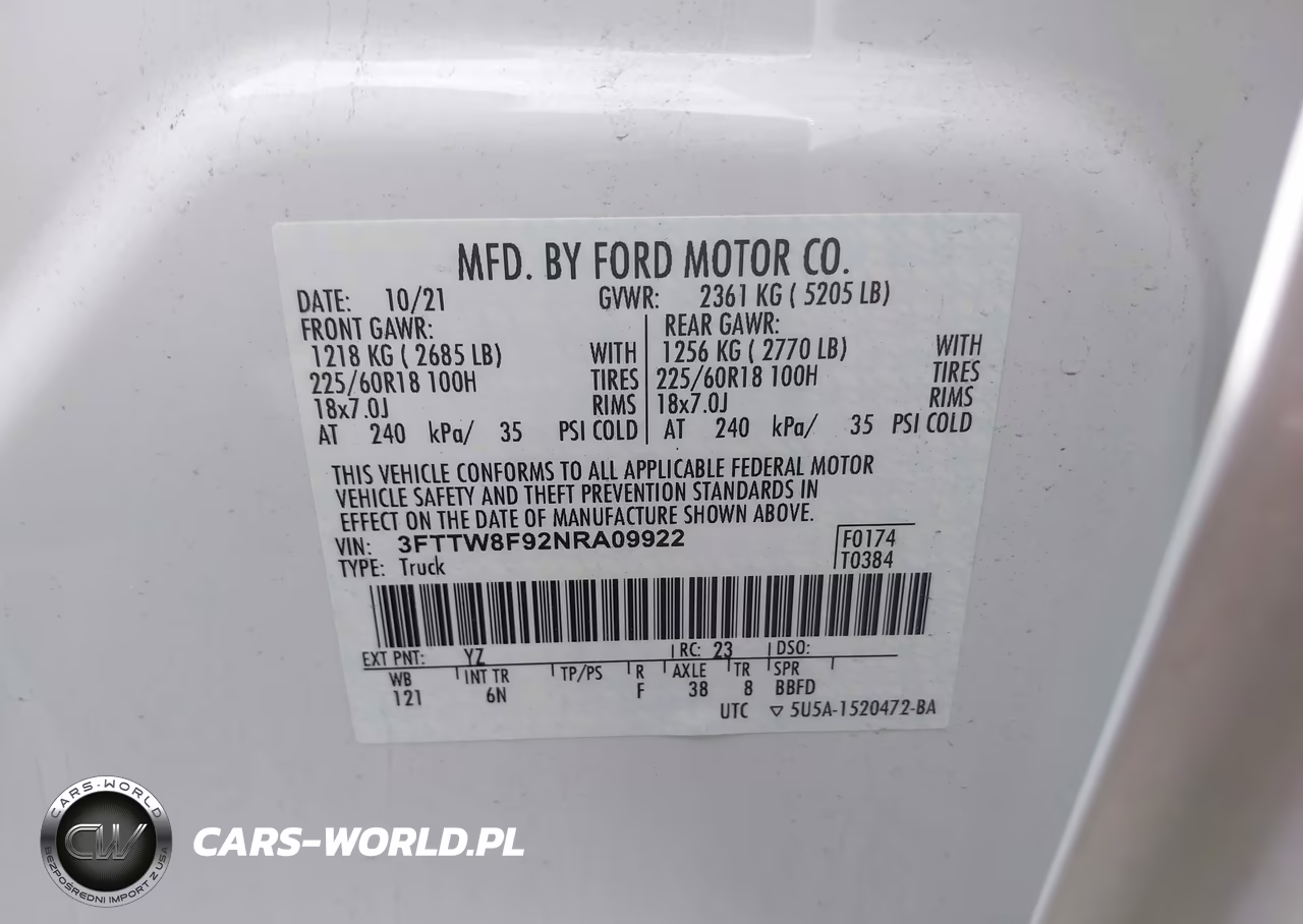2022 Ford Maverick Lariat VIN:3FTTW8F92NRA09922 - 9