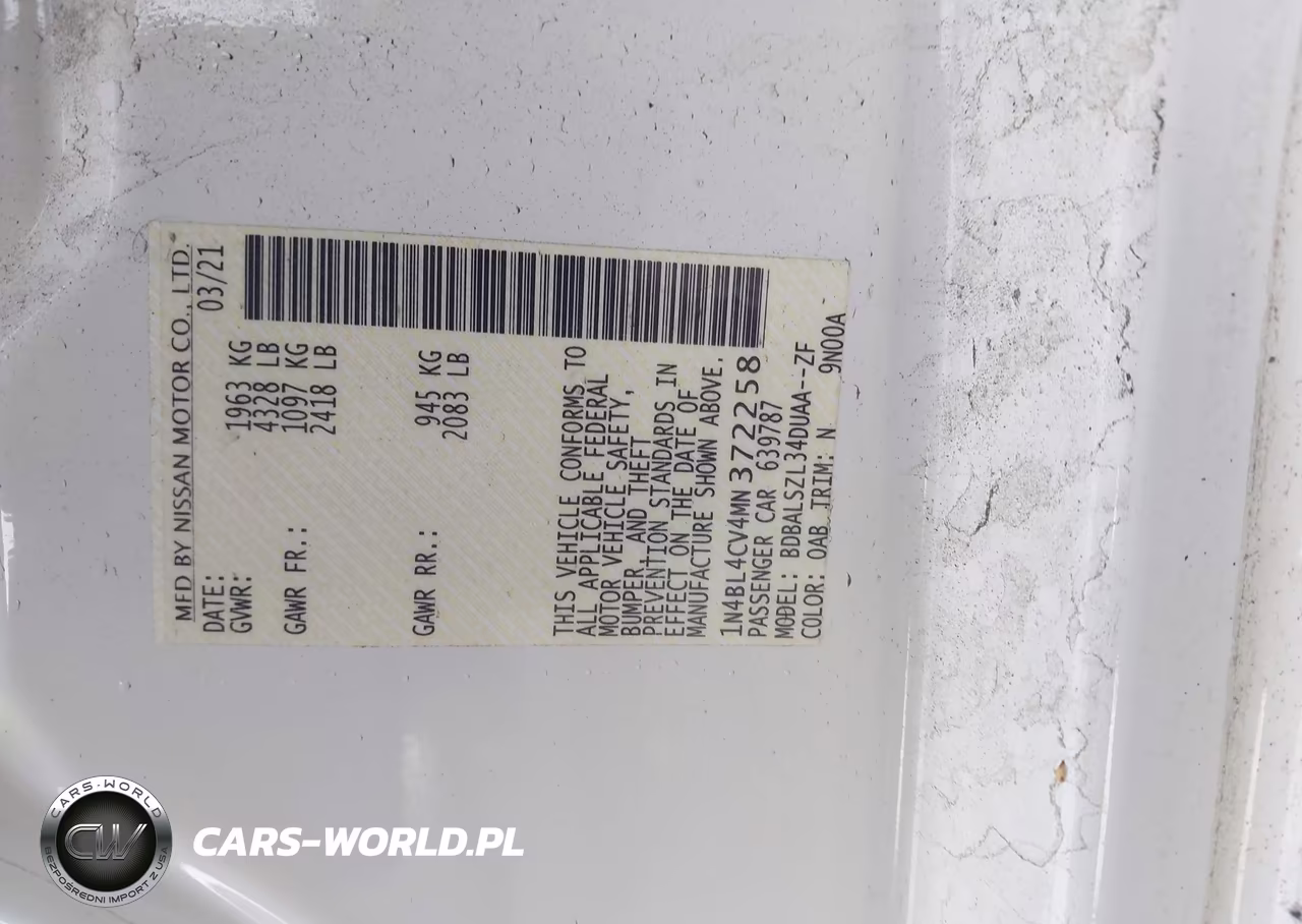 2021 Nissan Altima Sr Fwd VIN:1N4BL4CV4MN372258 - 9