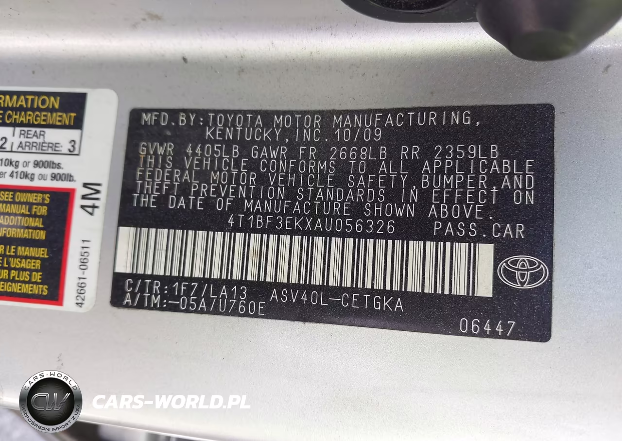 2010 Toyota Camry Xle VIN:4T1BF3EKXAU056326 - 9