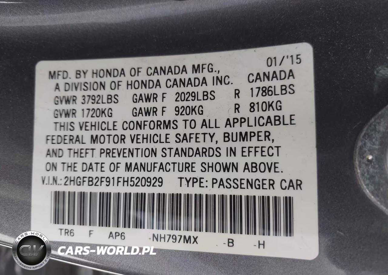 2015 Honda Civic Ex-L VIN:2HGFB2F91FH520929 - 9