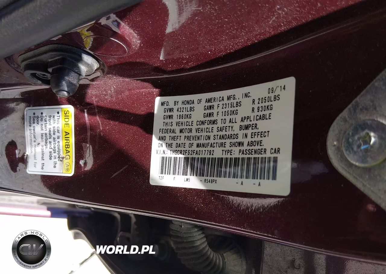 2015 Honda Accord Sport VIN:1HGCR2F52FA017792 - 9
