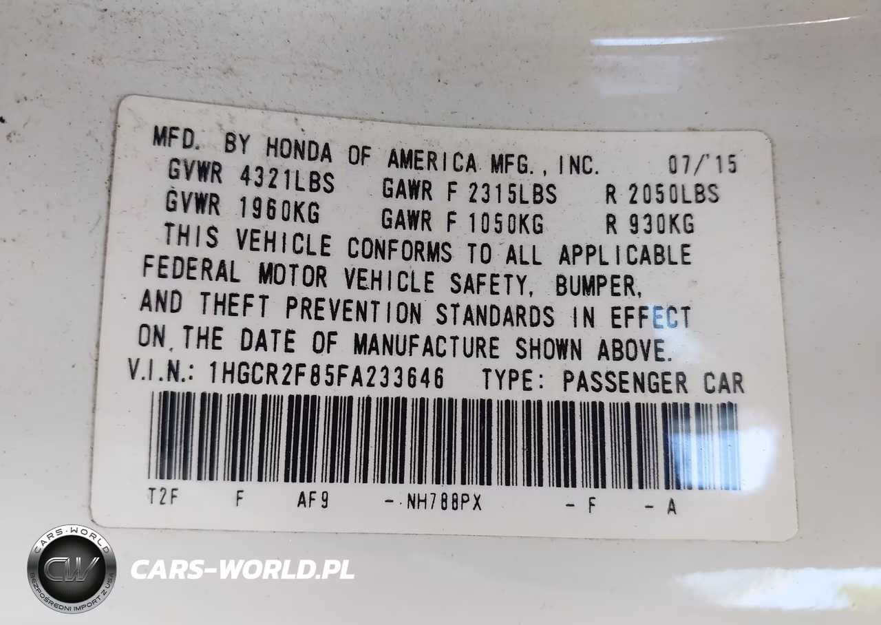 2015 Honda Accord Ex-L VIN:1HGCR2F85FA233646 - 9