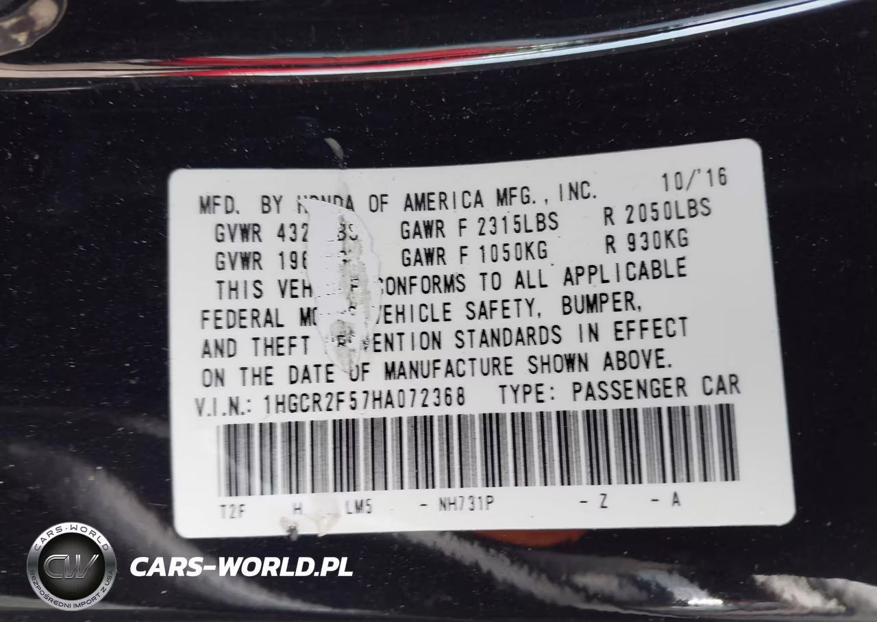 2017 Honda Accord Sport VIN:1HGCR2F57HA072368 - 9