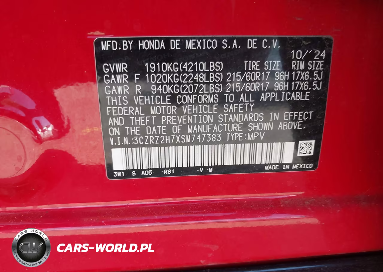 2025 Honda Hr-V Awd Ex-L VIN:3CZRZ2H7XSM747383 - 9