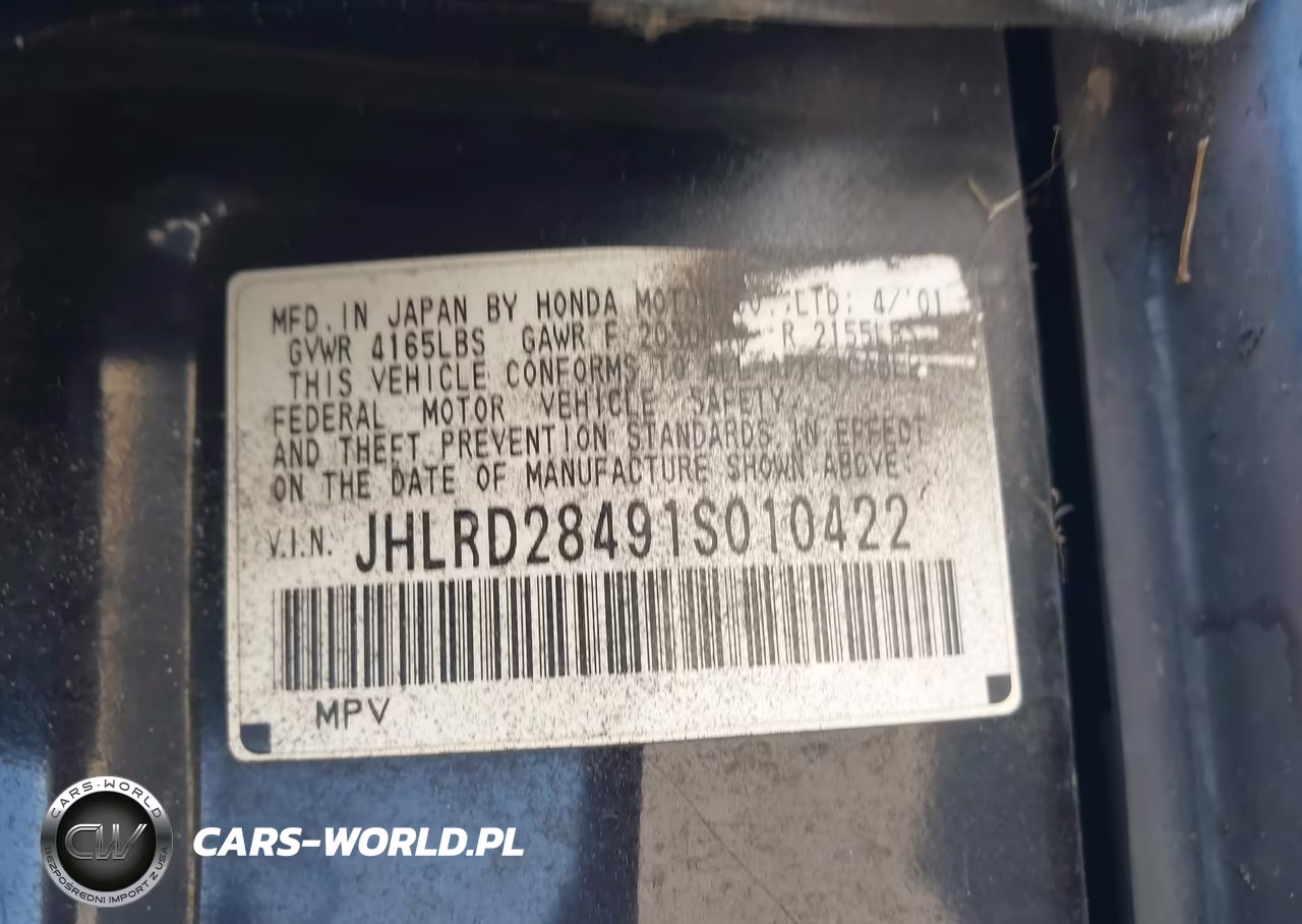 2001 Honda Cr-V Lx VIN:JHLRD28491S010422 - 9