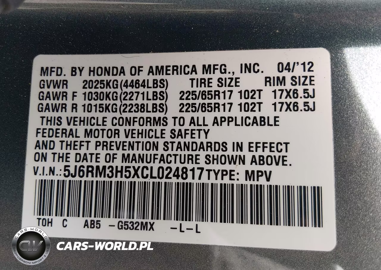 2012 Honda Cr-V Ex VIN:5J6RM3H5XCL024817 - 9