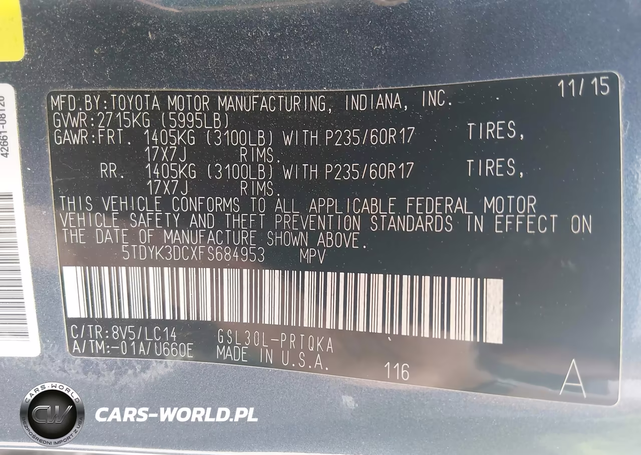 2015 Toyota Sienna Xle 8 Passenger VIN:5TDYK3DCXFS684953 - 9
