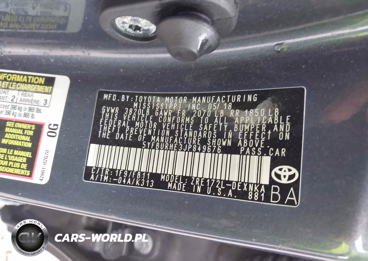 2018 Toyota Corolla Le VIN:5YFBURHE3JP849676 - 9