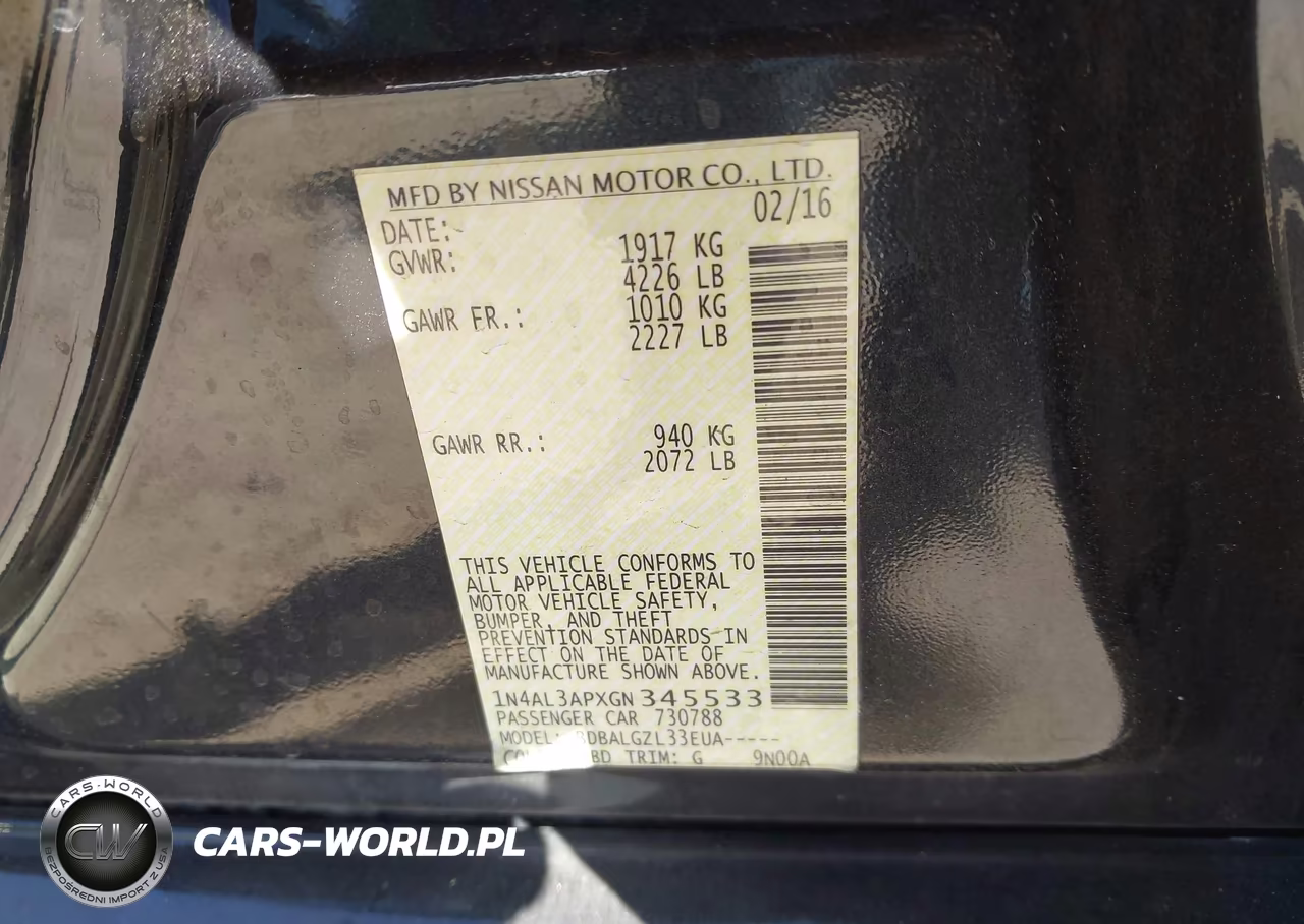 2016 Nissan Altima 2.5-2.5 S-2.5 Sl-2.5 Sr-2.5 Sv VIN:1N4AL3APXGN345533 - 9