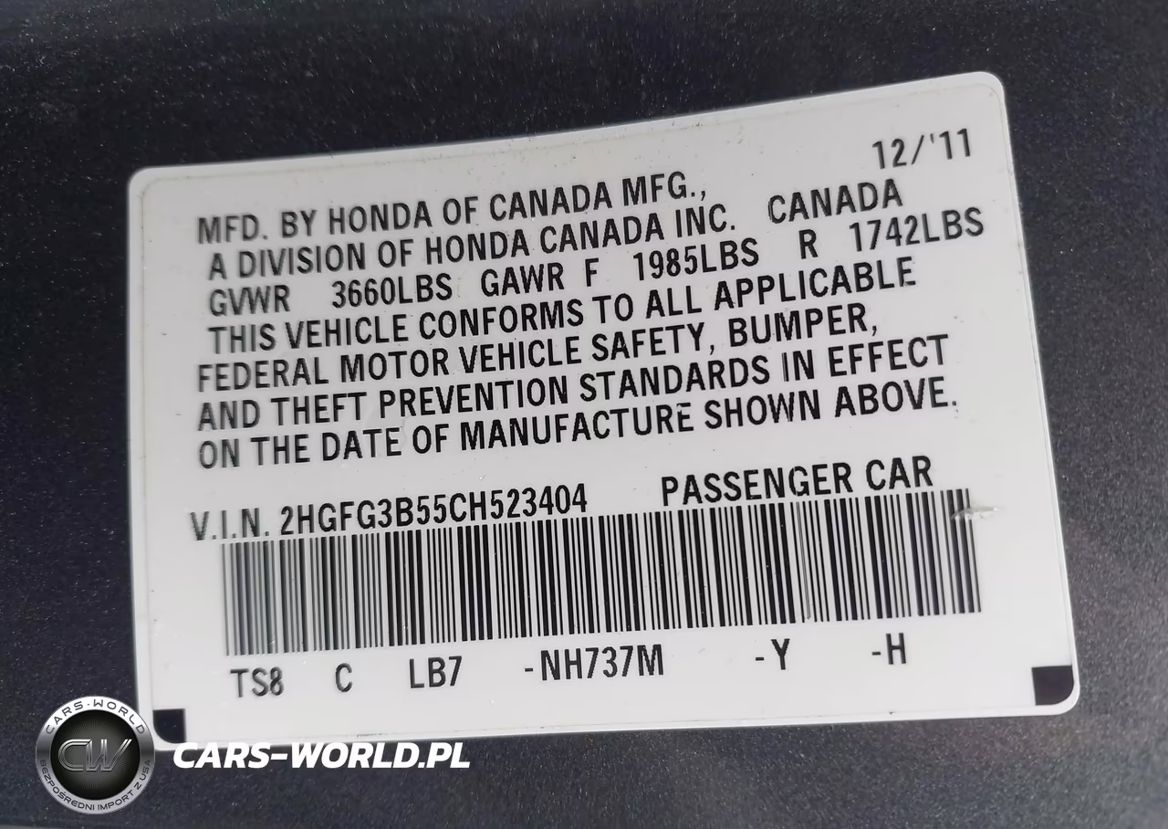 2012 Honda Civic Lx VIN:2HGFG3B55CH523404 - 9